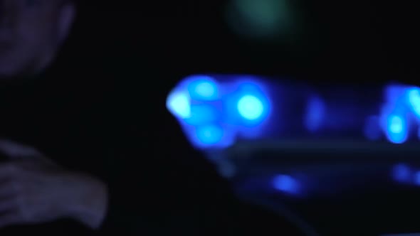 Cop Getting Out of Patrol Car, Taking Gun and Aiming at Criminals, Law and Order alt