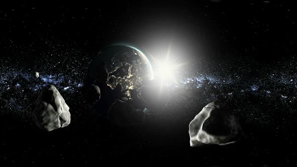 Vr 360 Asteroids in Space Fly to Earth alt