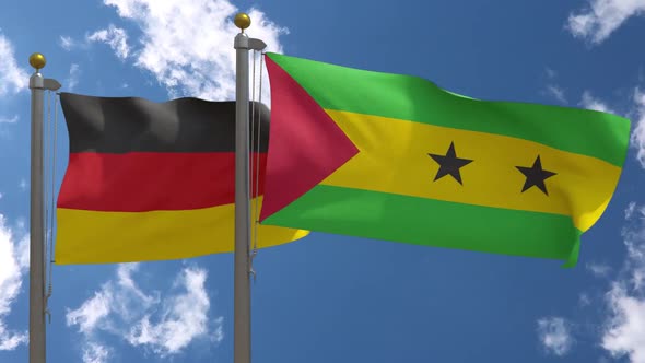 Germany Flag Vs Sao Tome And Principe On Flagpole alt