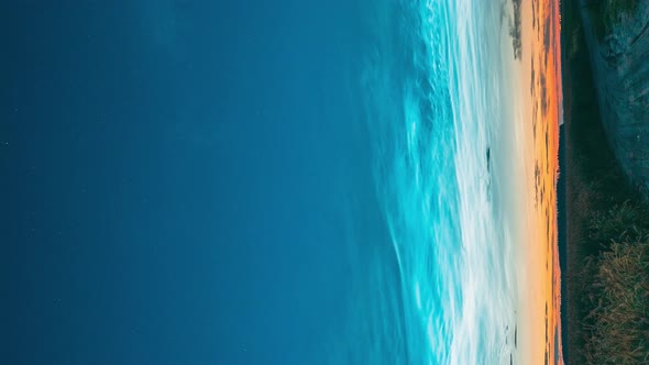 Vertical Shot Vertical Time Lapse Night Starry Sky With Glowing Stars Above Countryside Landscape alt