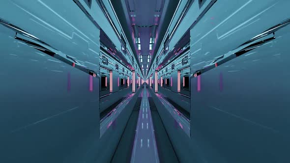 A 3D Illustration of  FHD 60FPS Turquoise Labyrinth with Pink Lamps