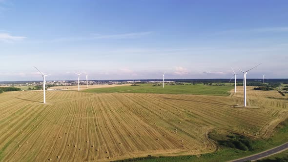 Wind Power Station. Aerial View. Wonderful Landscape Shot alt