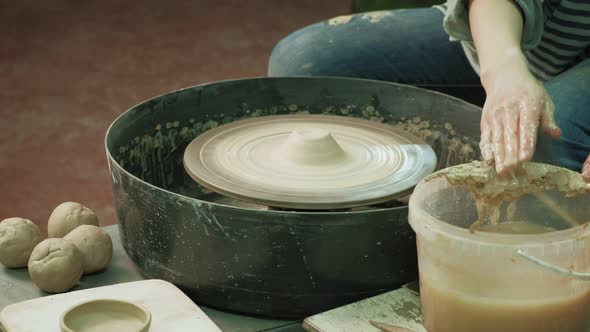 Work on the Pottery Wheel. Making Pottery