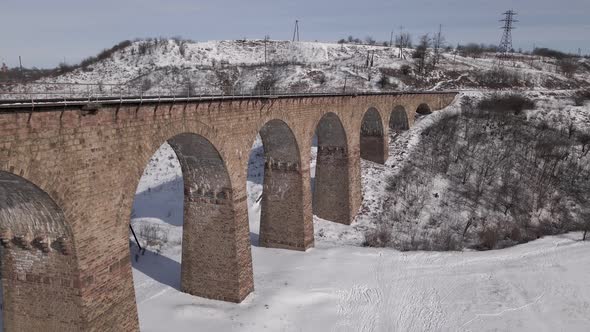 Aerial Drone View of a Railway Stone Viaduct