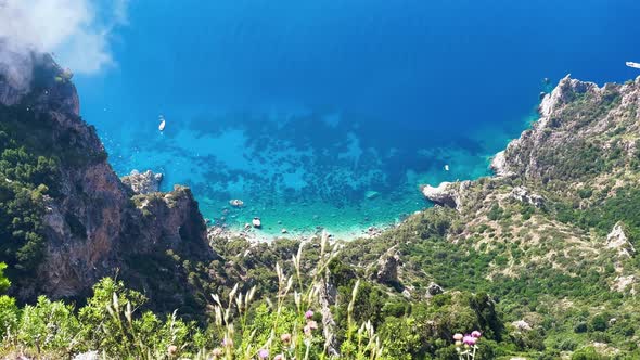 Aerial View of Capri Coastline From Mt Solaro Italy in Summer Season alt