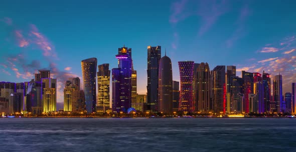Doha at night Timelapse, Qatar