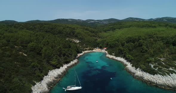 Aerial view of a small bay on Korcula island, Croatia. alt