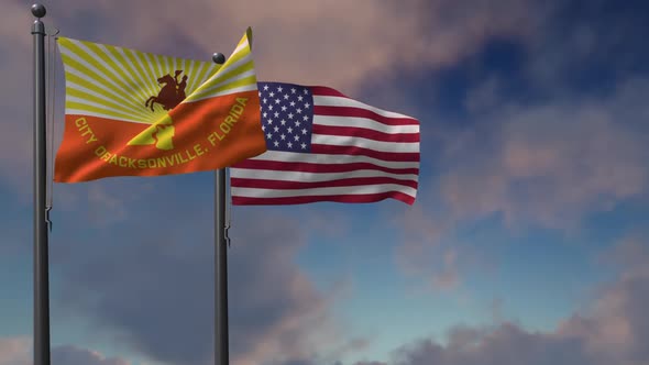 Jacksonville City Flag Waving Along With The National Flag Of The USA - 2K alt