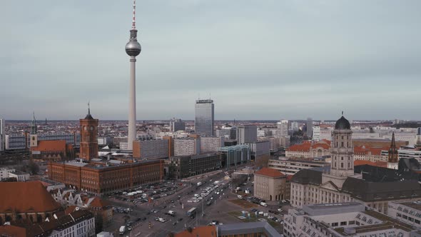 Aerial View of Berlin Berliner Fernsehturm, tv tower