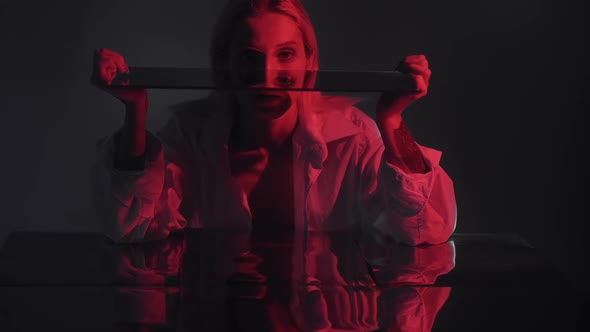 Surreal Portrait Modern Fashion Neon Woman Face alt