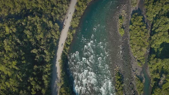 Aerial Close View of the Water Forces of the Petrohue Falls - Puerto Varas, Chile, South America