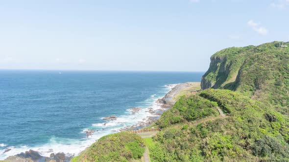 Timelapse of Cliff and Nature waves, ocean and Rocks Formations Keelung Wangyou Valley Taiwan, overl alt