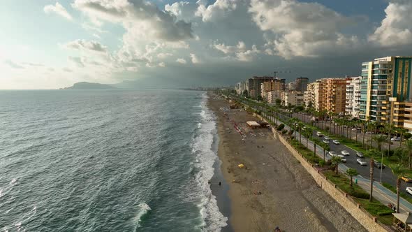 Beautiful beach on the Mediterranean Sea aerial view 4 K alt