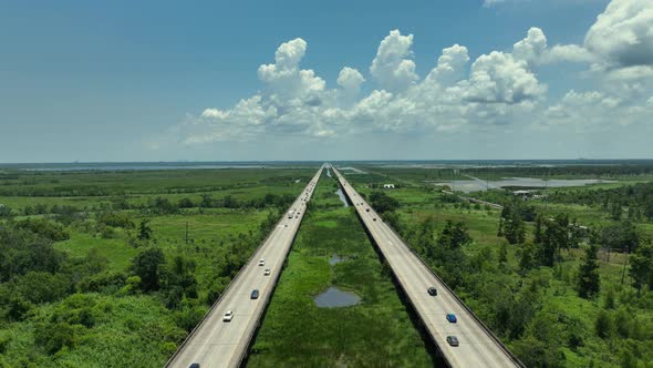 Aerial reverse view of I-10 Bonnet Carré spillway bridge alt