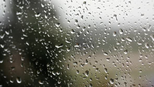 Window Glass In Drops Of Rain. Drops Run Down The Glass. alt