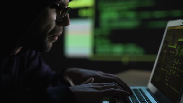 Computer Geek Searching Secret Information on Private Servers, Access Denied alt