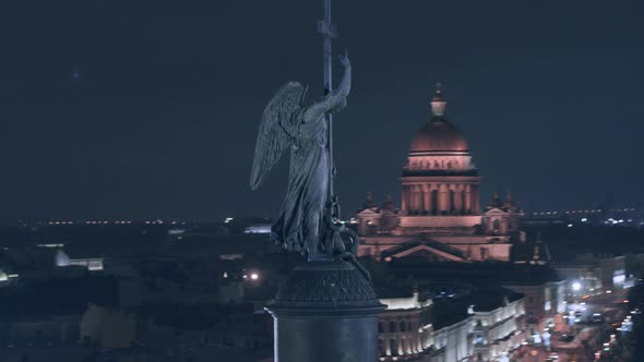 Aerial view of Alexander Column in Saint Petersburg Russia