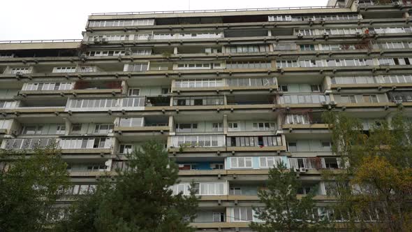 The Facade of a Highrise Residential Building with Unusual Balconies