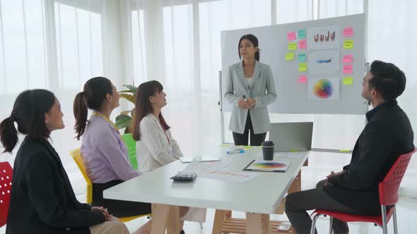 Businesswoman Proficiently Present Work Project Receive Celebrations From Team alt