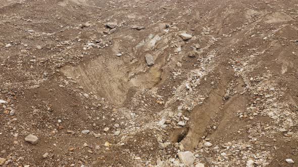 Aerial View of Belvedere Glacier Deep and Old Crevasses Ice in Belvedere Valley Around Mountains alt