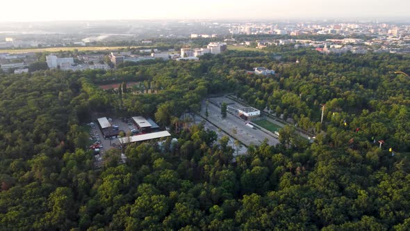 Green park area, aerial morning Kharkiv city