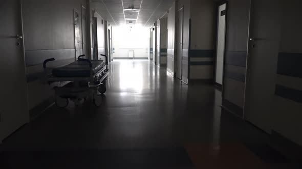 Dark Long Hallway with the Medical Gurney