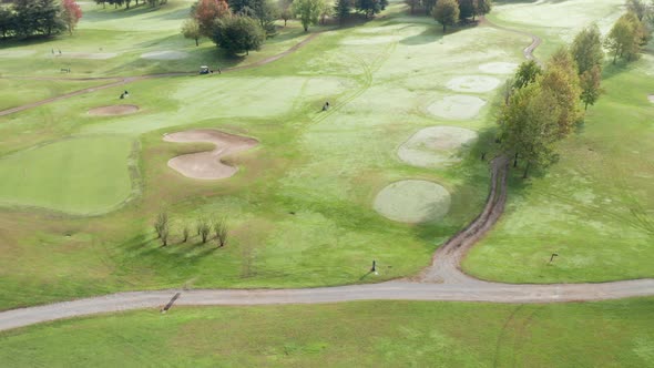 Golf Course Green Turf Golfers Aerial View  alt