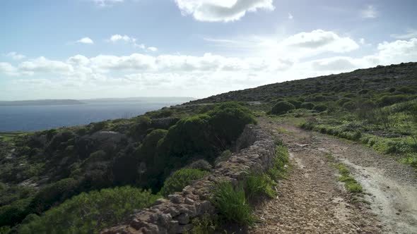 Path Leading near Mediterranean Sea on Sunny Day in Gozo Island