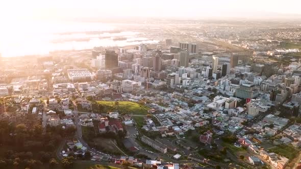 Aerial over Cape Town, South Africa with Table Mountain