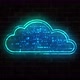 Cloud digital symbol neon on brick wall