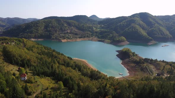 Aerial view at Zaovine lake from Tara mountain in Serbia