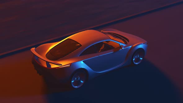 Sport car driving on the dark background. Synthwave stylised looped animation