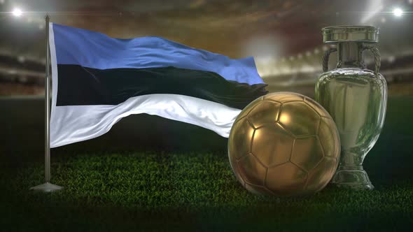 Estonia Flag With Football And Cup Background Loop alt