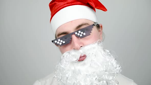 Swag Santa Claus Funny Pixelated Sunglasses White Background alt