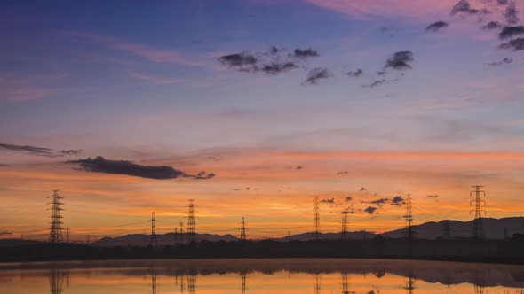 Time lapses near Huai Ped Reservoir, and high voltage transmission lines.