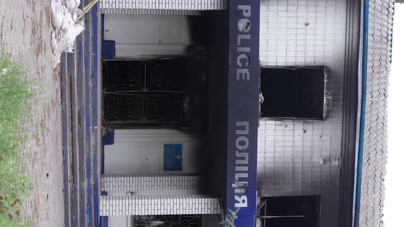Vertical Video of Brodyanka Ukraine  Burned Down Police Station During the War alt