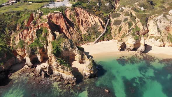 Picturesque scenic Landscape of Camilo Beach in Lagos, Algarve, Portugal alt