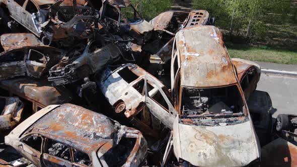 War in Ukraine a Dump of Shot and Burned Cars in the City of Irpen Near Kyiv alt