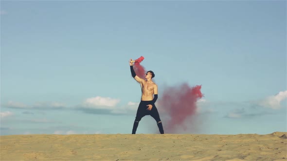 Sexy Man with Red Smoke