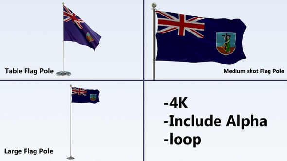 Montserrat Flag Pole Pack 4k-Loop alt