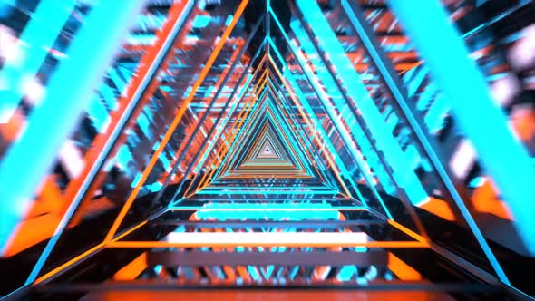 Abstract seamless geometric background. Looped animation. Glowing neon tunnel.