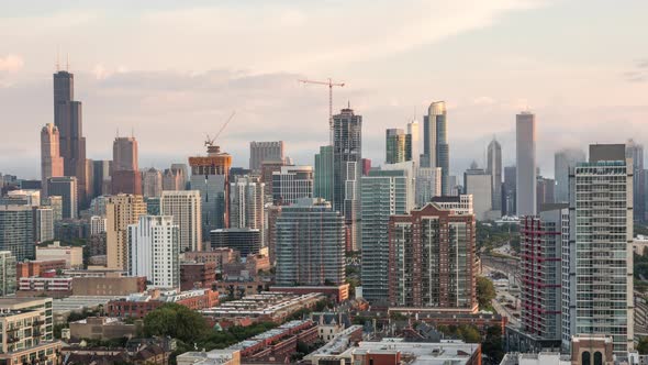 Downtown Chicago Skyline Cityscape Sunrise alt