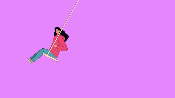 The girl is flying on a swing