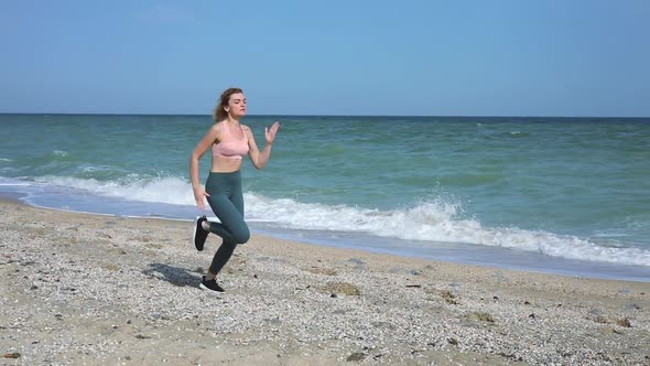 Sports Curly Girl Running By the Sea