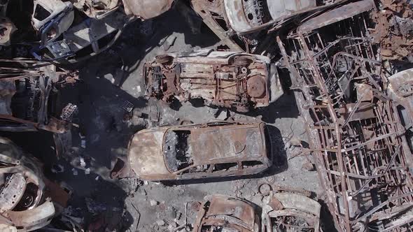 Vertical Video of the Consequences of the War in Ukraine  Destroyed Cars alt
