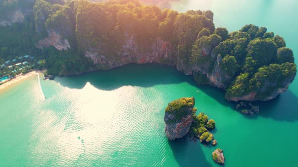 An aerial view from a drone over the bay, tropical seas and beautiful scenery alt