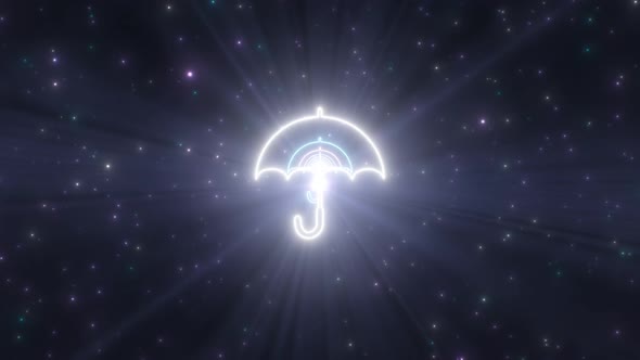 Umbrella Shape Outline Glowing Neon Lights Tunnel Abstract Particles - 4K alt