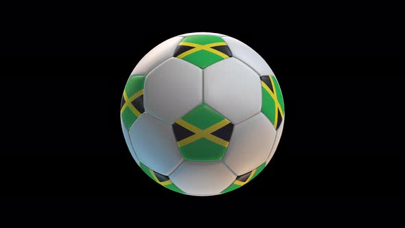 Soccer ball with flag jamaica, on black background loop alpha