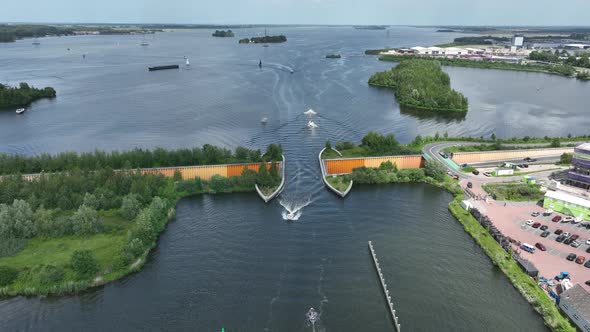 Aqueduct Veluwemeer Near Harderwijk Transport Asphalt Motorway Road for Traffic Crossing Underneath alt