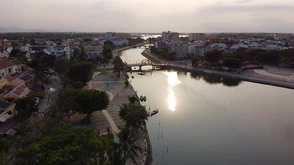 Aerial: The Thu Bon River in Hoi An During a Dramatic Peaceful Day. alt